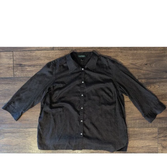 Lauren Ralph Lauren | Tops | Lauren Ralph Lauren Womens Button Down Shirt  Plus Sz 2x Brown W White Polka Dot | Poshmark